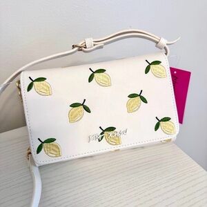 Betsey Johnson White Crossbody Bag with Yellow Lemon Embroidery